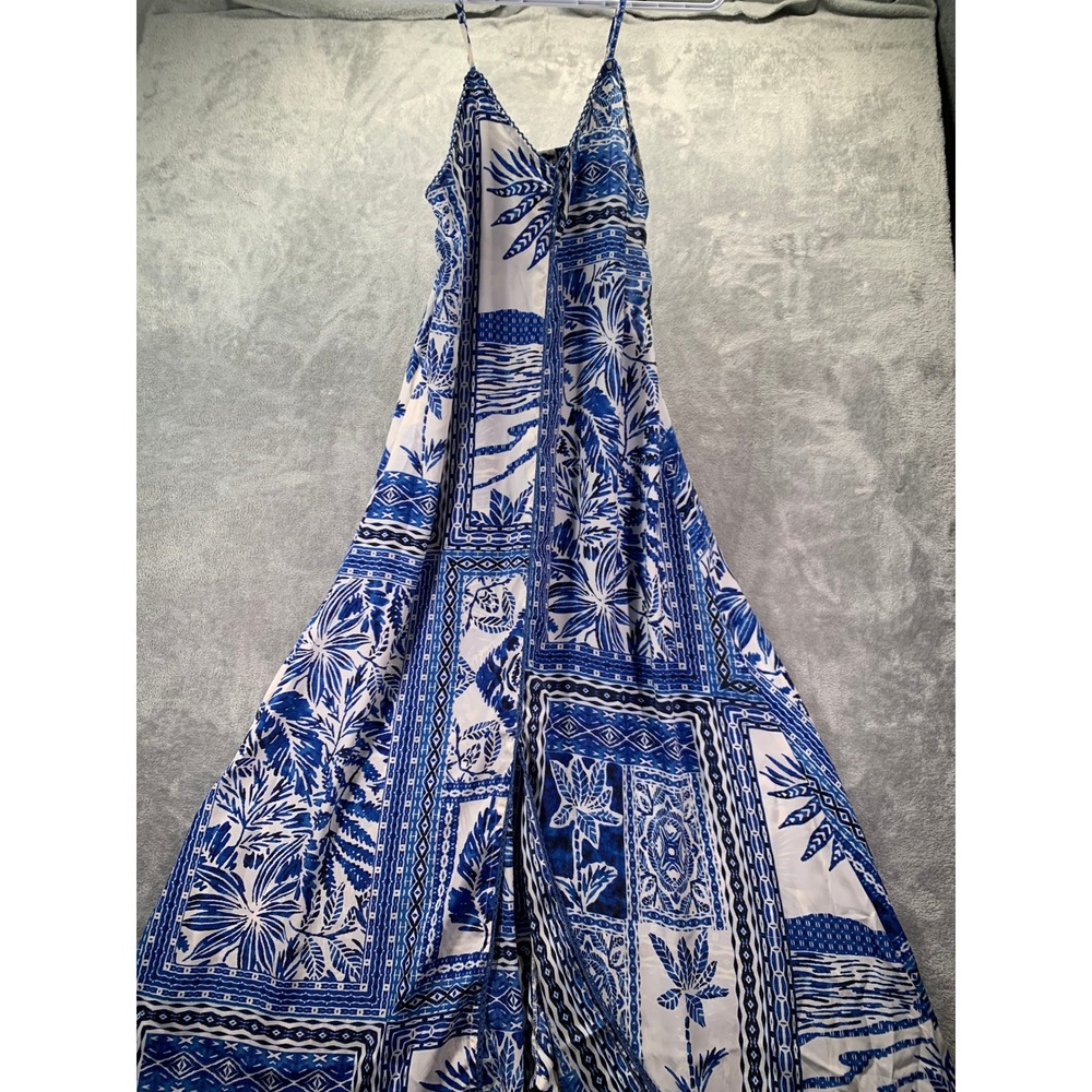 Blue Patchwork Maxi Dress XS Coastal  Resort Getaway, Elegant Vacation Style
